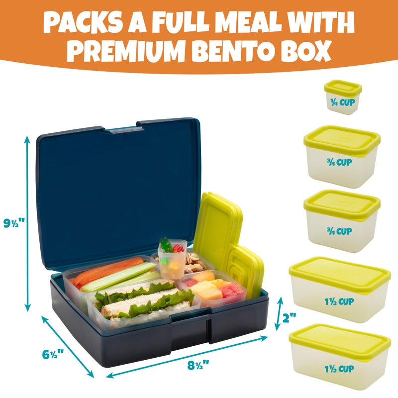 Bentology Bento Lunch Box with 5 Removable Containers â€“ Includes Measurements for Portion Control â€“ On-the-Go Meal and Snack Packing (Translucent Midnight) - Image 2